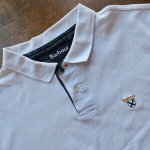 Barbour Polo Shirt Mens 2XL White Logo Embroidered Knit Preppy Casual XXL